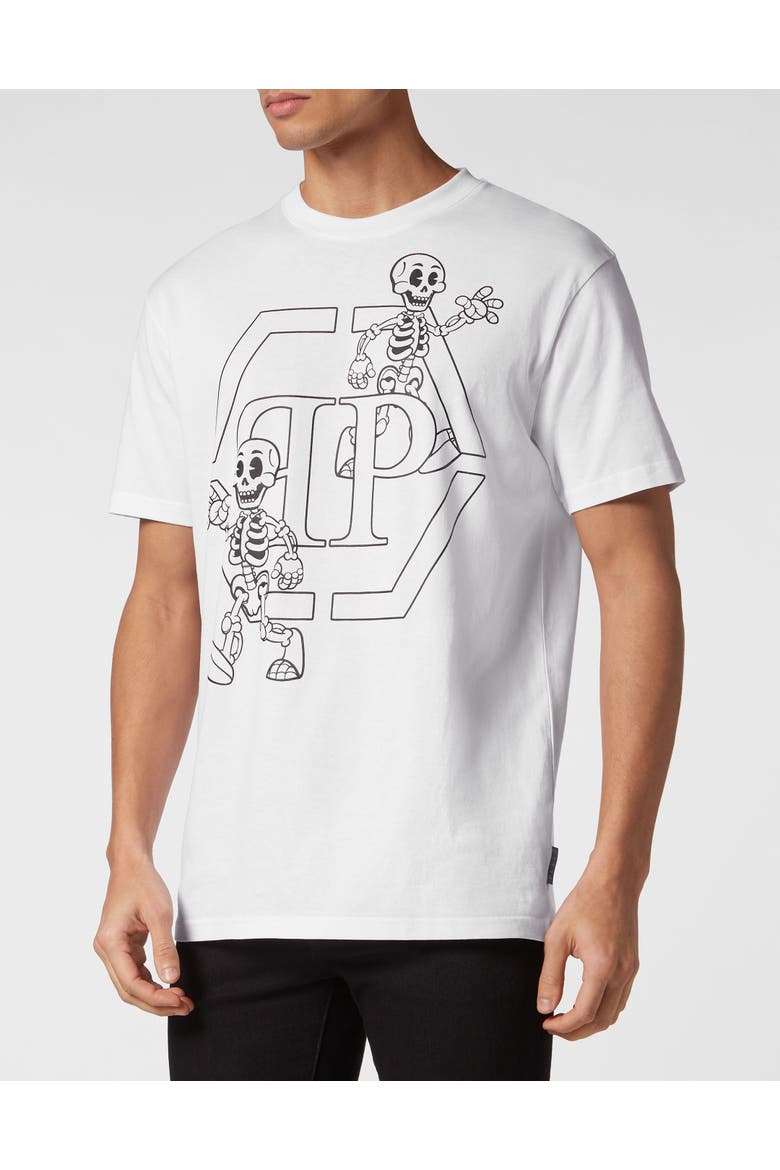 T-Shirt Round Neck Ss Skeleton Men, Main, color, white
