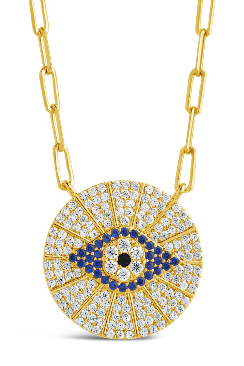 Cubic Zirconia Evil Eye Disc Pendant Necklace, Alternate, color, GOLD