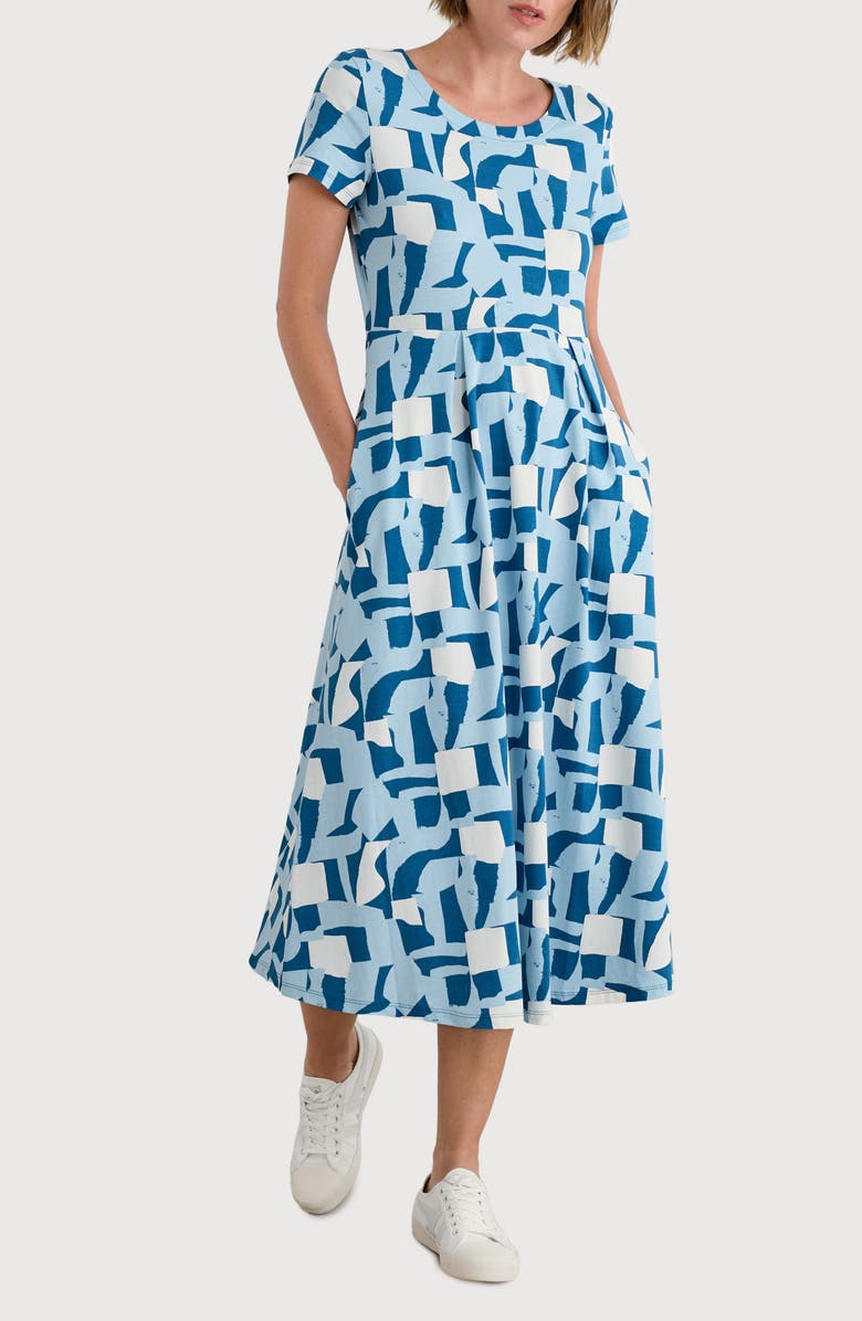 Seasalt Cornwall Veronica Geo Print Stretch Organic Cotton Jersey Midi Dress, Main, color, Torn Shapes Sailor