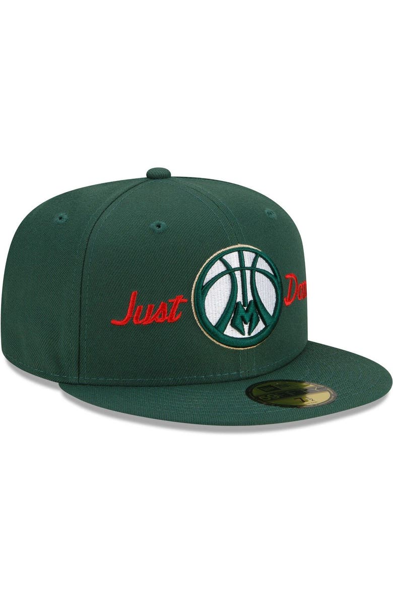 New Era Men's New Era x Just Don Hunter Green Milwaukee Bucks 59FIFTY Fitted Hat, Alternate, color,