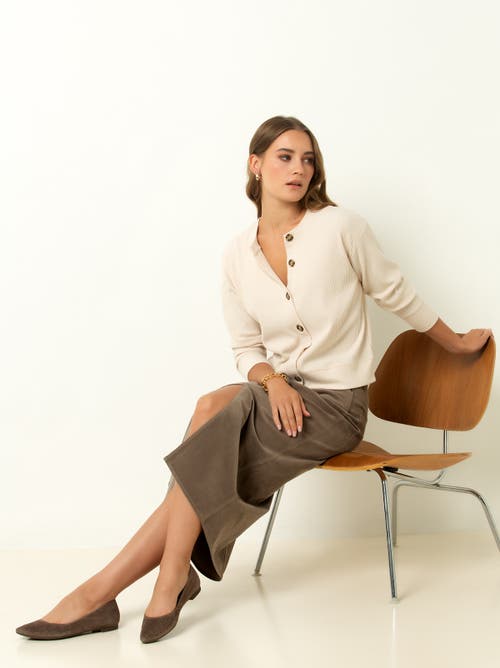 Single Stitch Ribbed V-neck Cardigan In Neutral