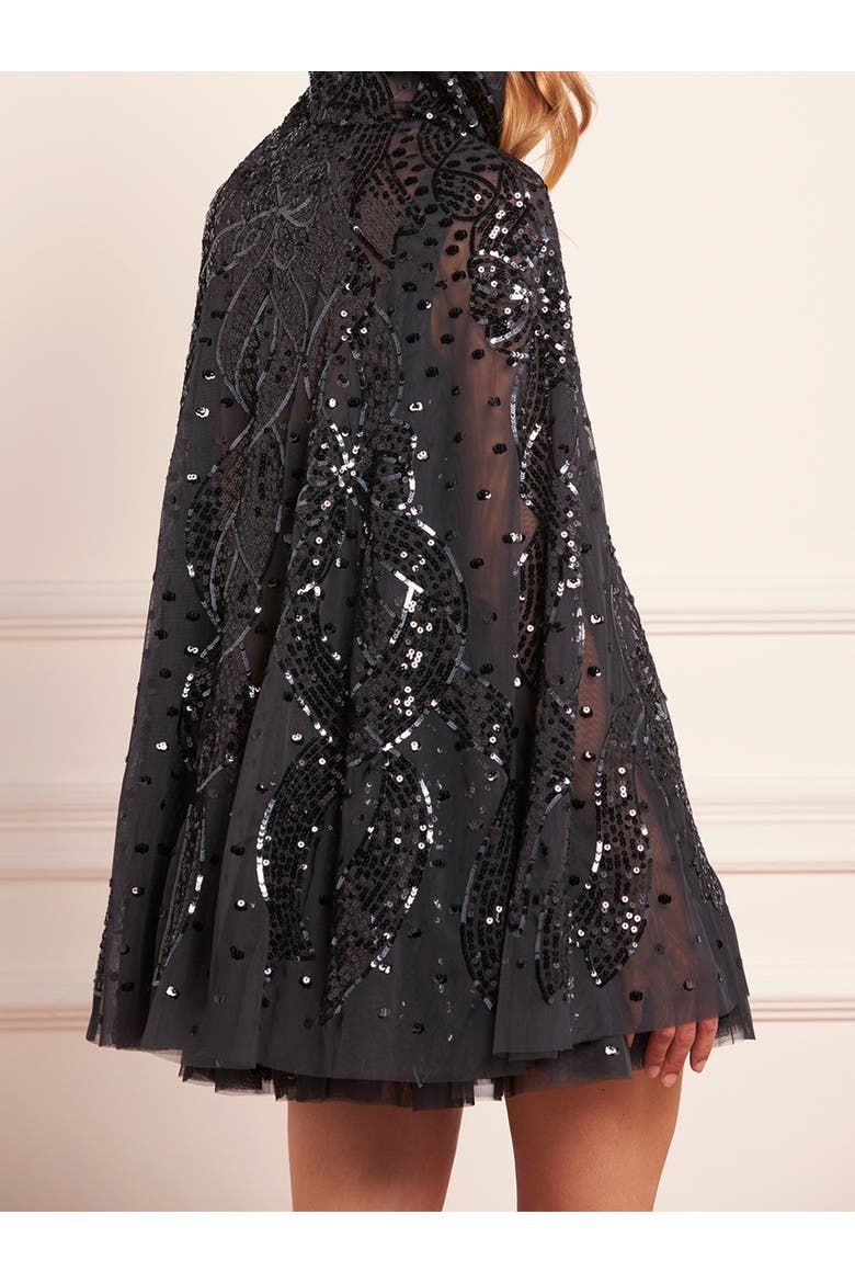 Sequin Ribbon Hooded Cape, Alternate, color, Graphite