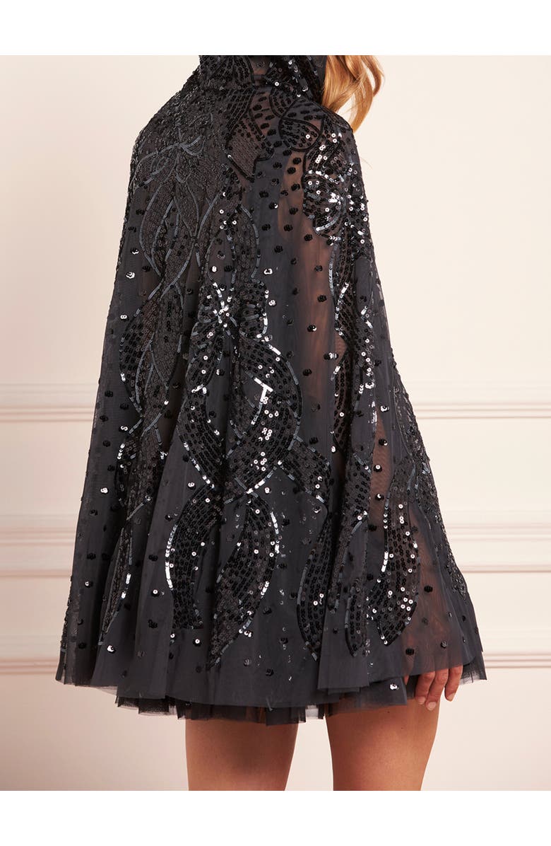 Needle & Thread Sequin Ribbon Hooded Cape, Alternate, color, Graphite