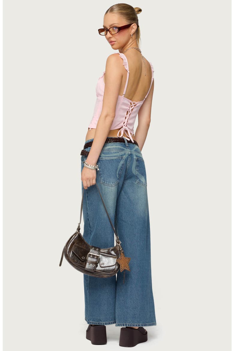 Vyxen Bow Print Low Rise Wide Leg Jeans, Alternate, color, BLUE-VINTAGE-WASHED