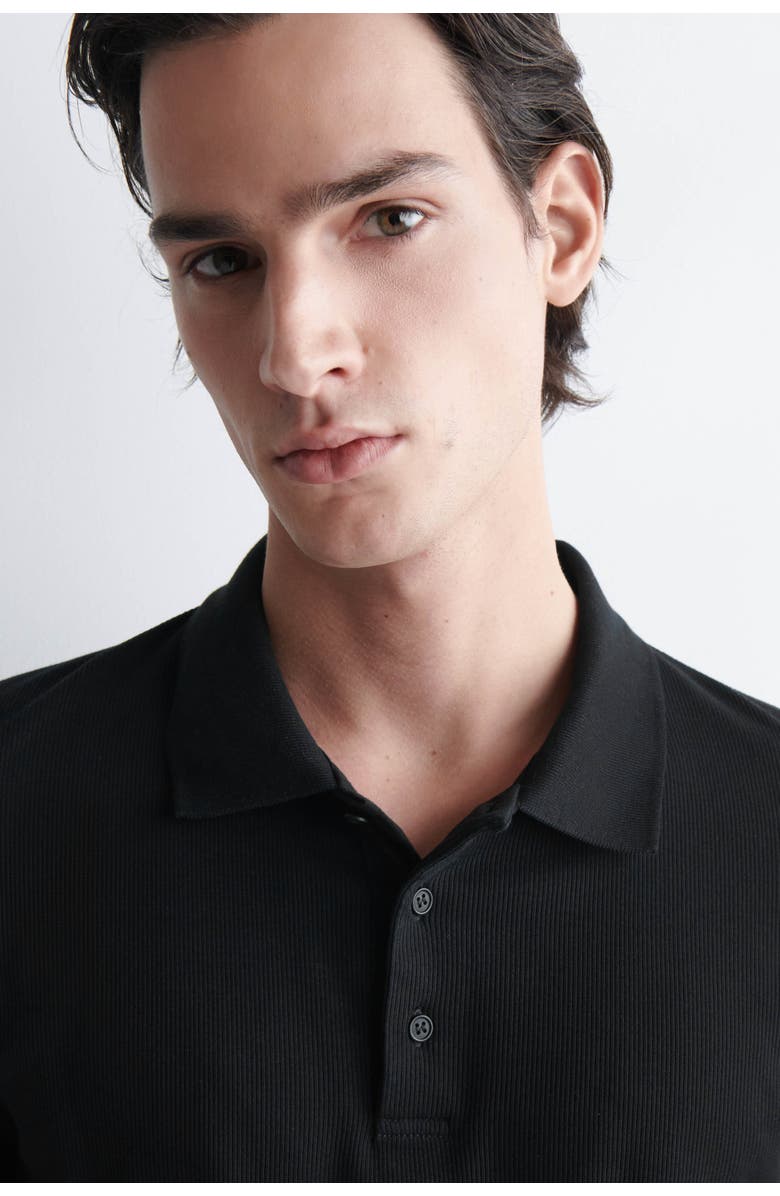 COS Slim Ribbed Cotton Polo Shirt, Alternate, color, Black