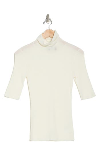 Theory Leenda Short-sleeve Turtleneck In Regal Wool In Ivory