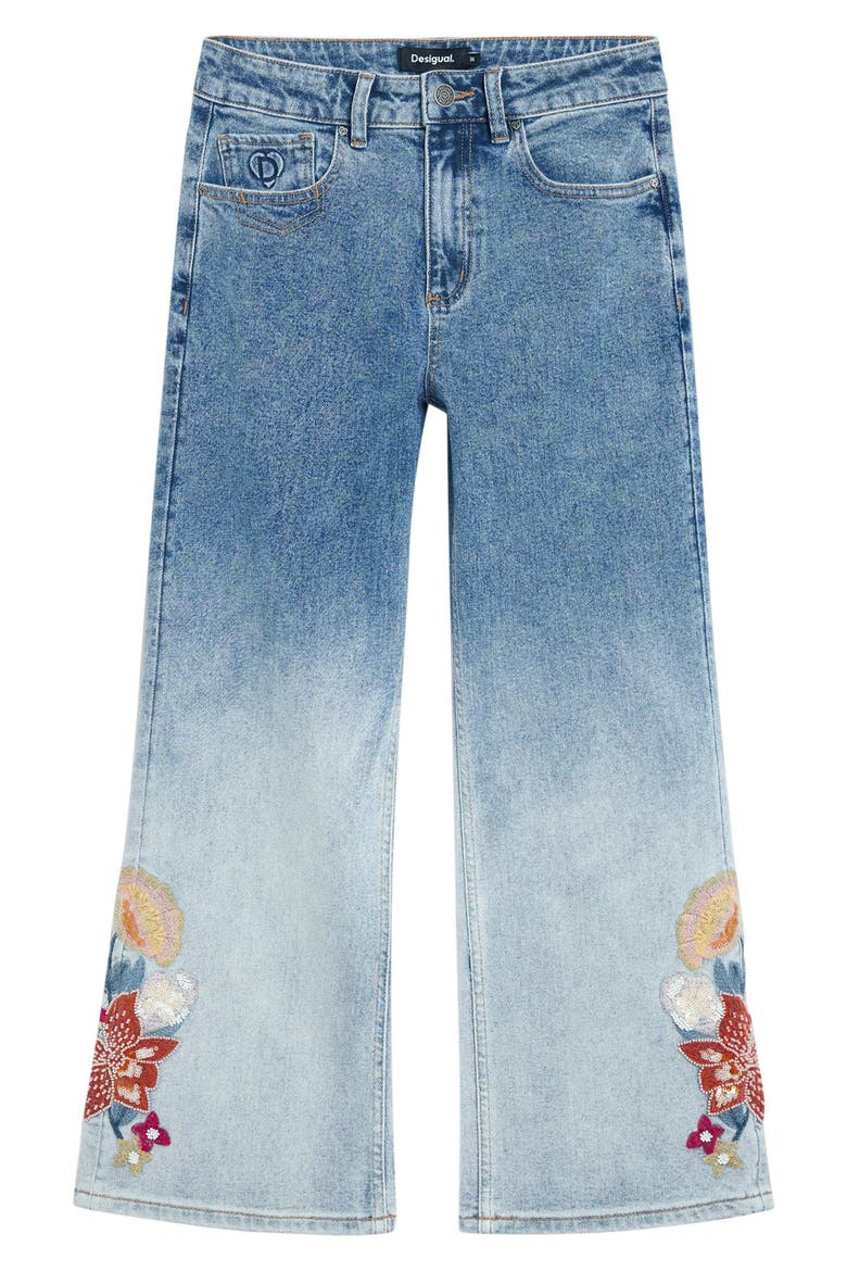 Floral Embroidered Gradient Crop Wide Leg Jeans, Alternate, color, MEDIUM BLUE