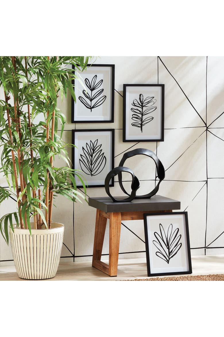Sketched Leaf Prints Set of 4, Alternate, color, Black