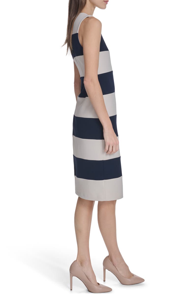 Calvin Klein Stripe Sleeveless Sheath Dress, Alternate, color, Indigo/ Stoney Beige