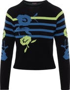 Coco Striped Knit Floral Front Long Sleeve Sweater