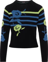 Coco Striped Knit Floral Front Long Sleeve Sweater