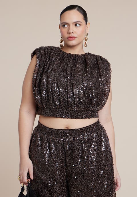Sequin Strong Shoulder Top (Plus)