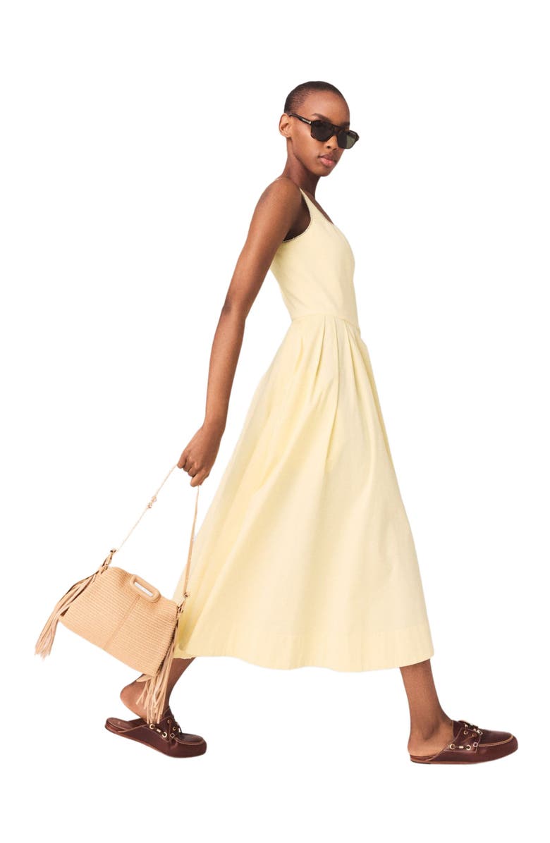 maje Flared rhinestone-trim midi dress, Alternate, color, Pale Yellow