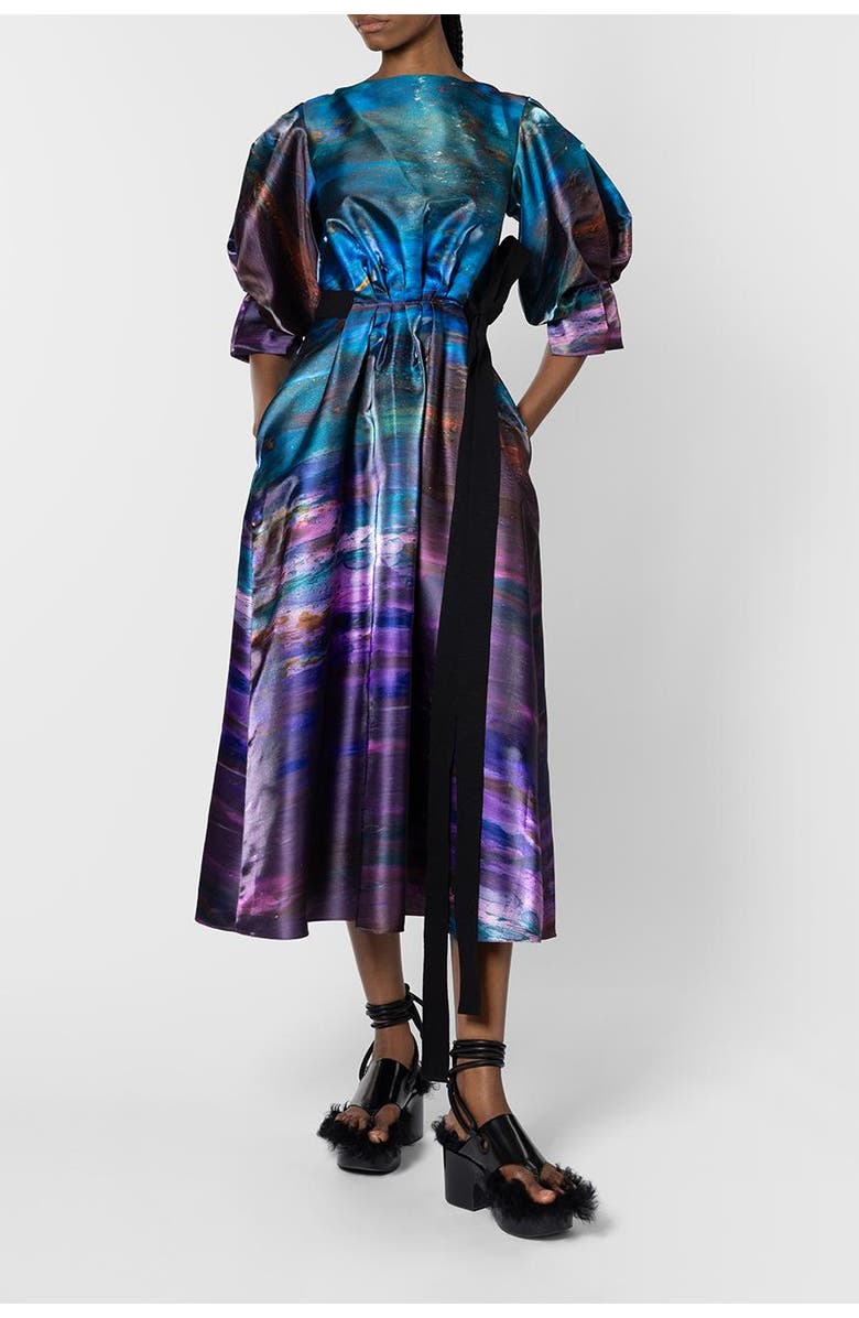 Roksanda Zinnia Printed Puff Sleeve Dress, Alternate, color, Azure / Cassis