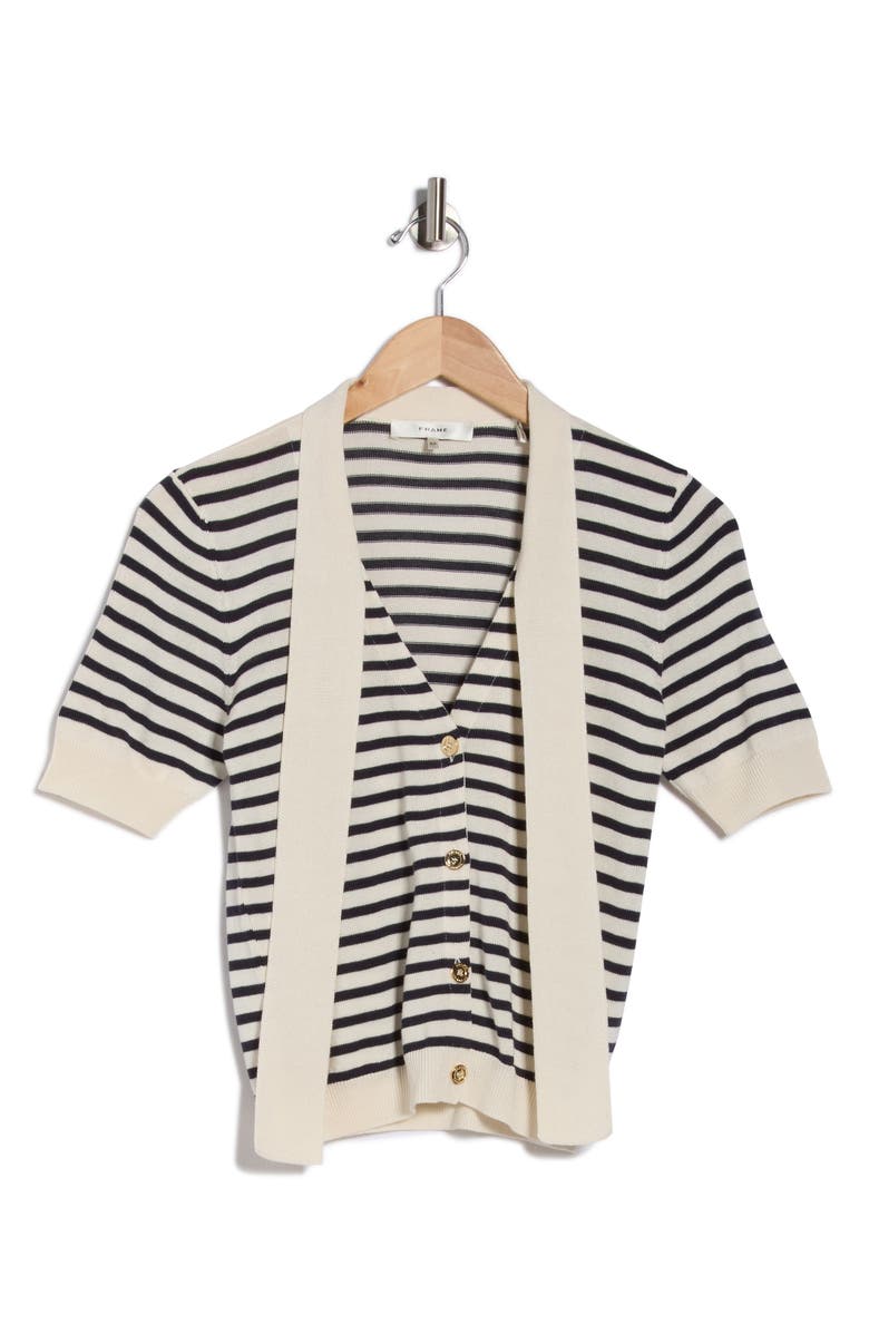 FRAME Sailor Tie Short Sleeve Cardigan, Main, color, Navy Multi