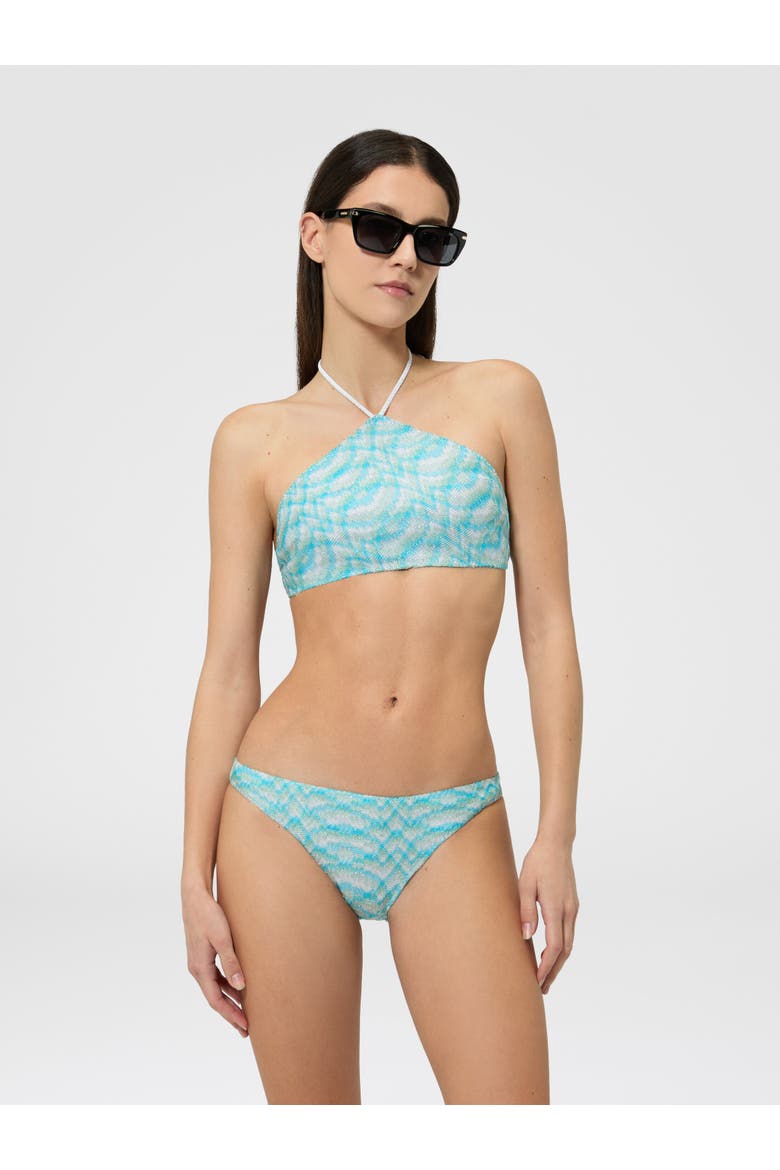 Bikini In Shaded Lamé Viscose With Halterneck Top, Alternate, color, White & Light Blue