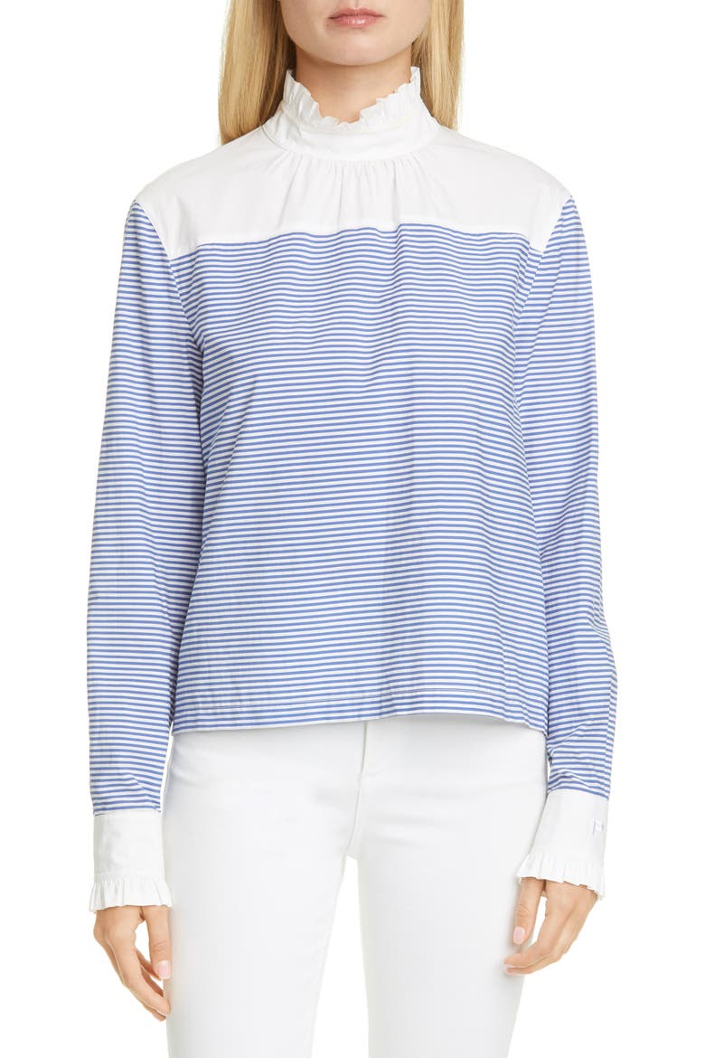 Stripe Ruffle Cotton Blend Top, Main, color, 1297 FANTASY PRINT BLUE