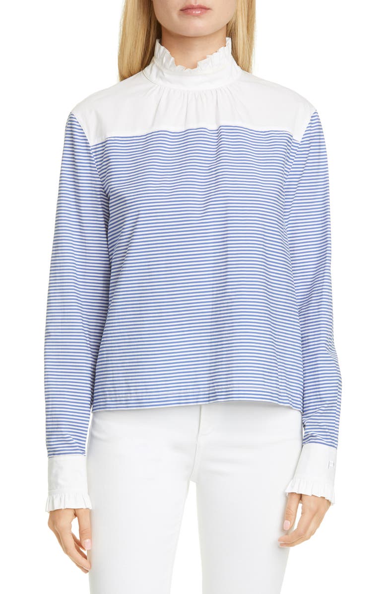 Philosophy Di Lorenzo Serafini Stripe Ruffle Cotton Blend Top, Main, color, 