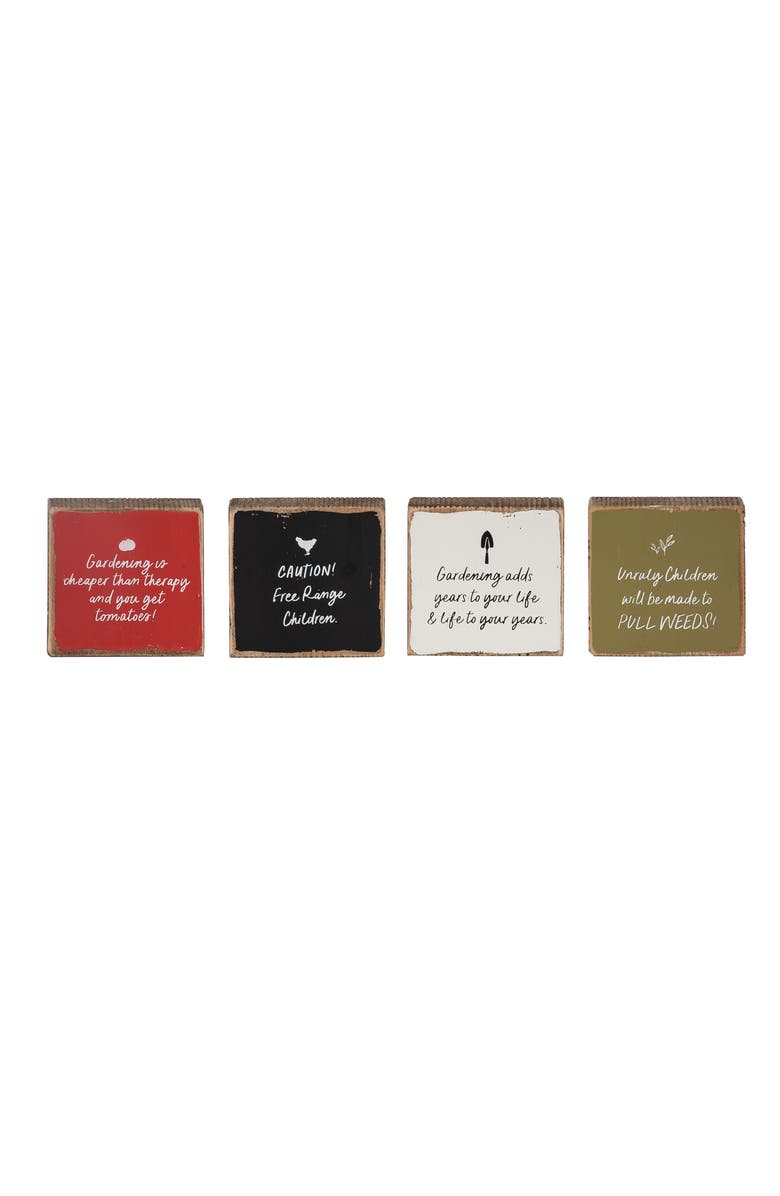 Transpac Wood Garden Text Blocks Set of 4 Multicolored for Spring Home Decor, Main, color, Multicolor