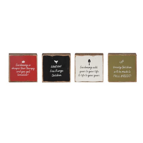 Wood Garden Text Blocks Set of 4 Multicolored for Spring Home Decor