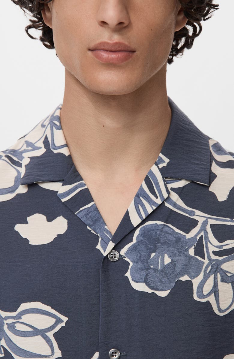 MANGO Wrinkled Effect Floral Camp Shirt, Alternate, color, Navy
