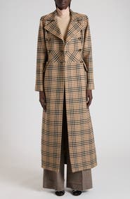 Valentino Double Breasted Houndstooth Wool Longline Coat