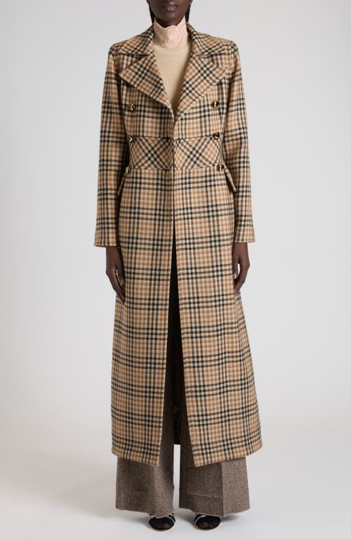 Valentino Double Breasted Houndstooth Wool Longline Coat In Multi