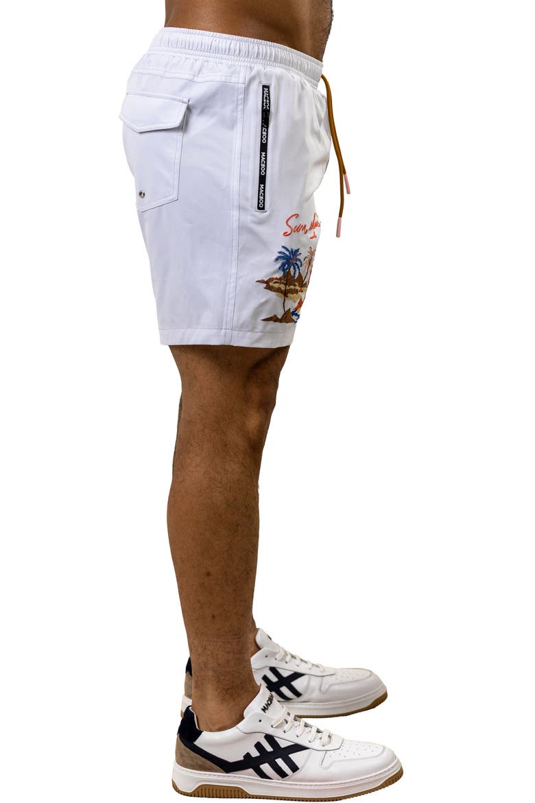 Swim Marthyr Print Swim Trunks, Alternate, color, WHITE