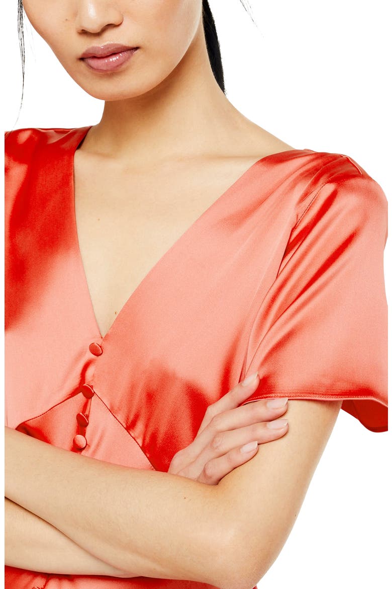 Angel Sleeve Bias Cut Satin Midi Dress, Alternate, color, CORAL