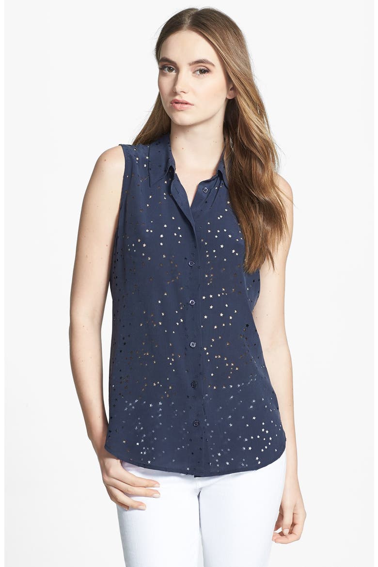 'Colleen' Star Cutout Silk Shirt, Main, color, PEACOAT