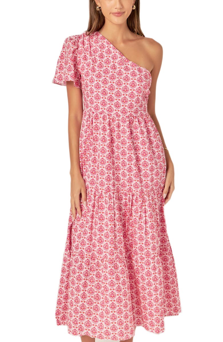 English Factory Floral One-Shoulder Cotton Maxi Dress, Alternate, color, Pink