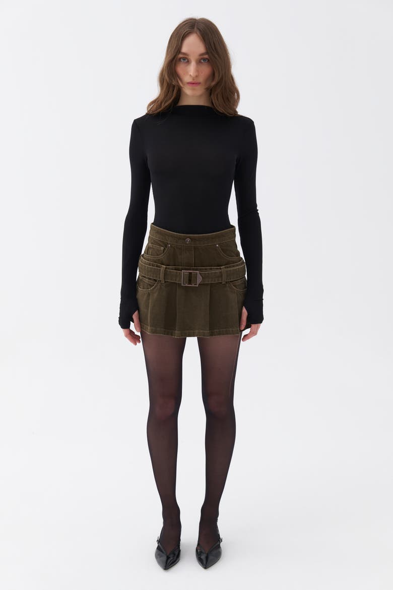 Mini Jean Skirt with Belt Detail, Main, color, Khaki