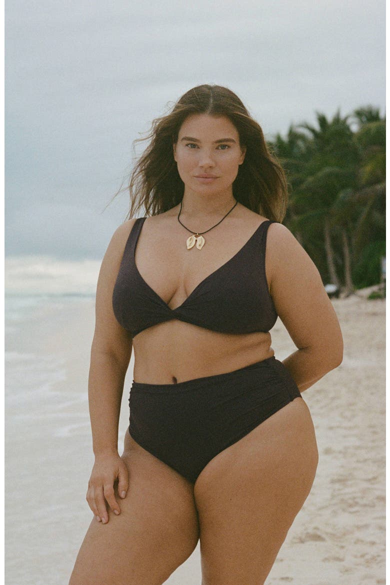 Draped High Waist Bikini Bottoms, Alternate, color, CHOCOLATE