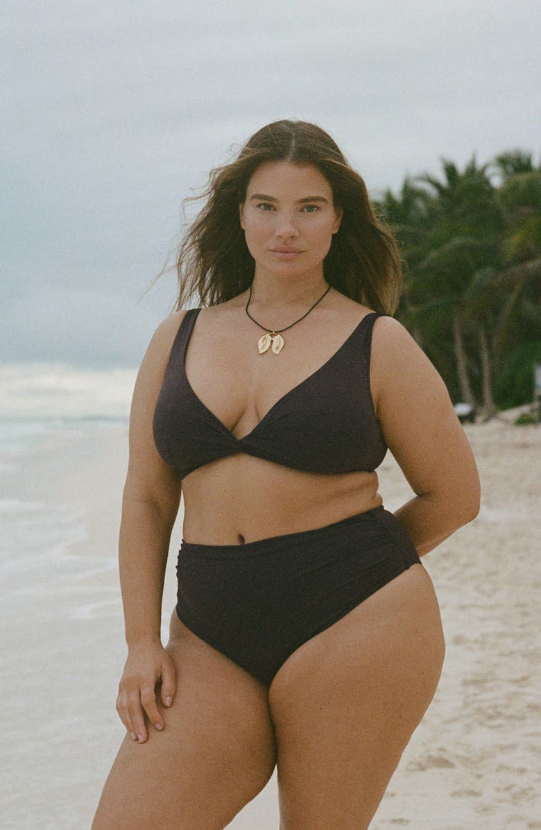 MANGO Draped High Waist Bikini Bottoms, Alternate, color, Chocolate