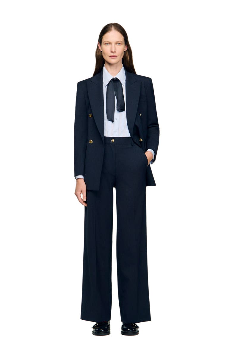 SANDRO Minimal chalk-striped trousers, Alternate, color, Navy Blue