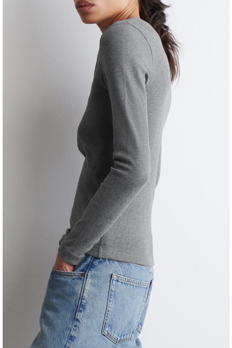 Long Sleeve Stretch Organic Cotton Rib Henley, Alternate, color, GREY MEDIUM DUSTY