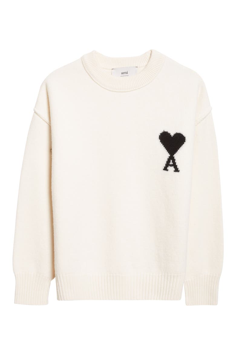 Ami de Coeur Monogram Crewneck Sweater, Alternate, color, ECRU/ NOIR