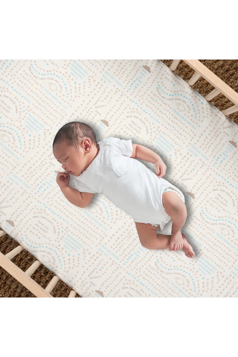 Signature Organic Cotton Muslin Nursery Rhyme Fitted Crib Sheet, Alternate, color, White