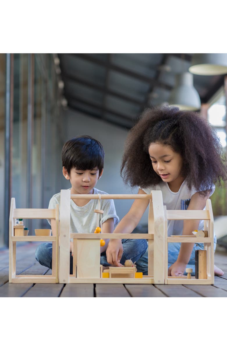 PlanToys<sup>®</sup> Plan Toys Slide N Go Dollhouse, Alternate, color, Brown