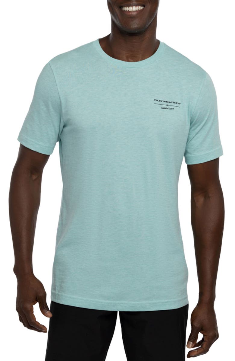 TravisMathew Fun to be Had Logo Graphic Tee, Main, color, Heather Turquoise