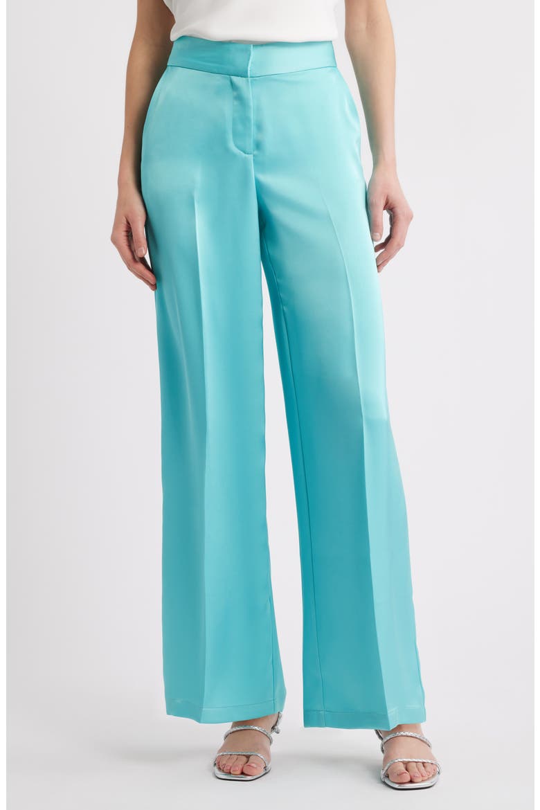 Wide Leg Satin Pants, Main, color, TURQUOISE