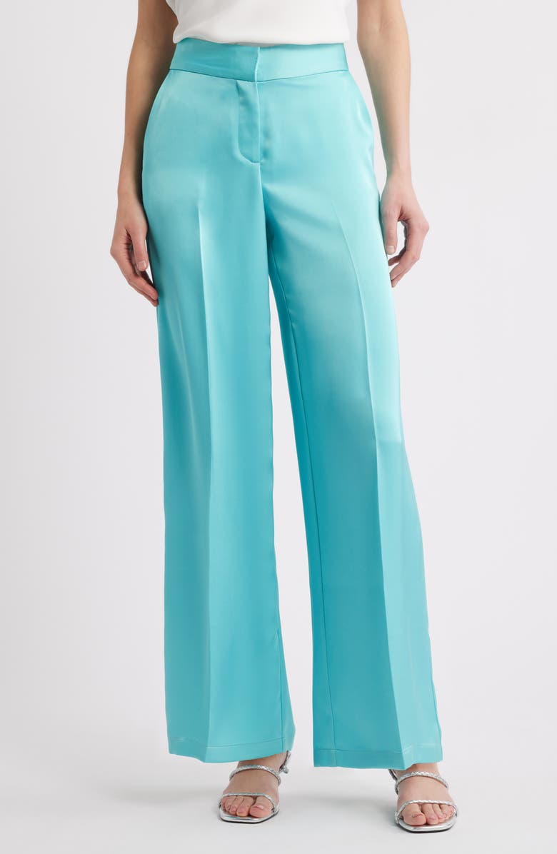 Tahari ASL Wide Leg Satin Pants, Main, color, Turquoise