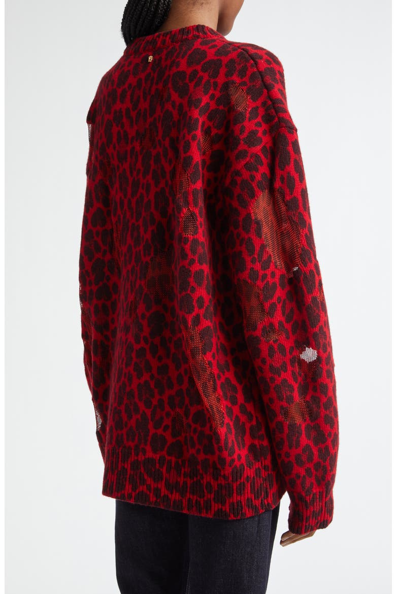 Leopard Jacquard Distressed Virgin Wool Blend Sweater, Alternate, color, LIPSTICK RED