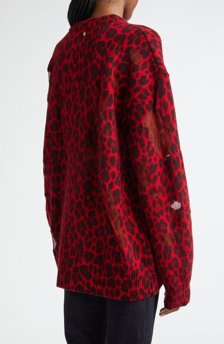 Versace Leopard Jacquard Distressed Virgin Wool Blend Sweater, Alternate, color,