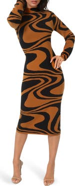 bebe Jacquard Mock Neck Sweater Midi Dress
