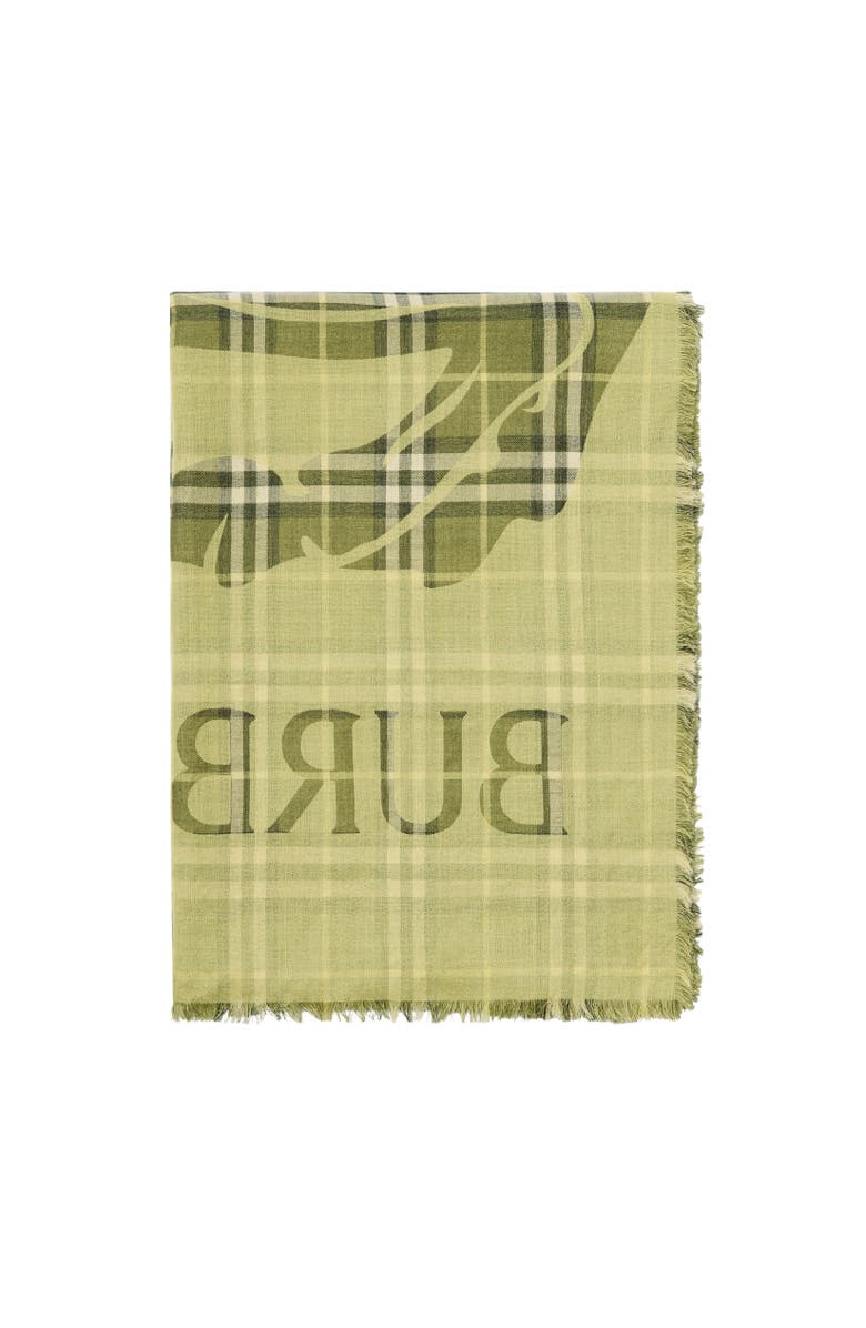 Burberry Wide EKD Check Wool Silk Scarf, Alternate, color, Pea Green