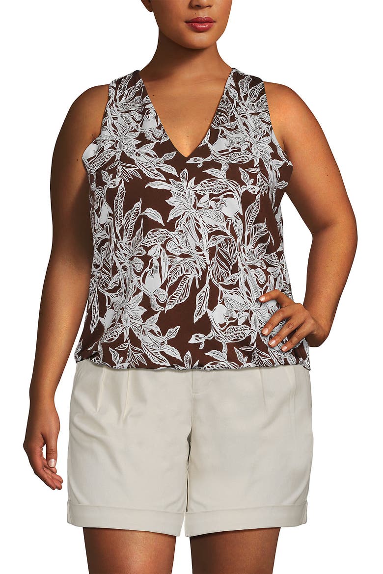 Lightweight Jersey Blouson Vneck Tank, Main, color, Bark/Vanilla Etched Leaves