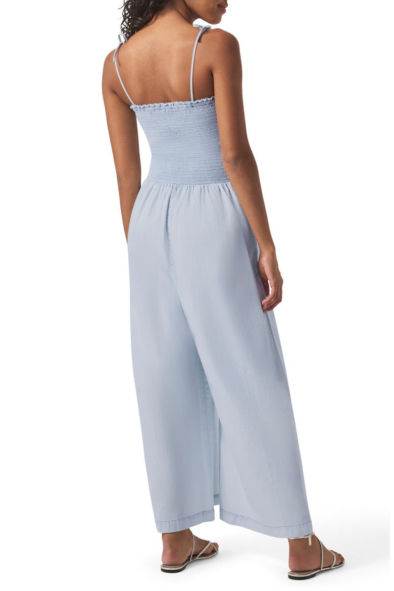 Smock Bodice Wide Leg Cotton Blend Jumpsuit, Alternate, color, WASHED INDIGO