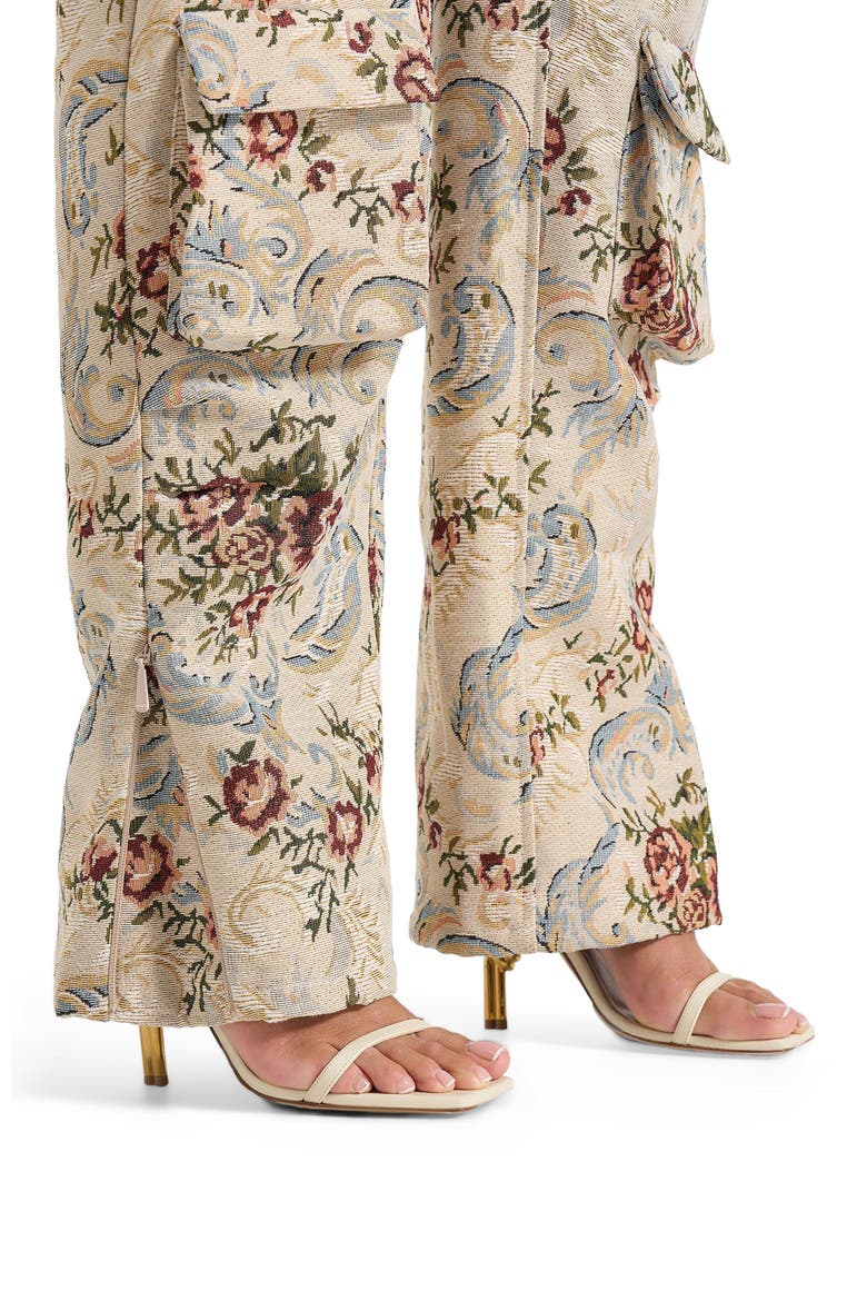 Emilie High Waisted Tapestry Cargo Pants, Alternate, color, Beige