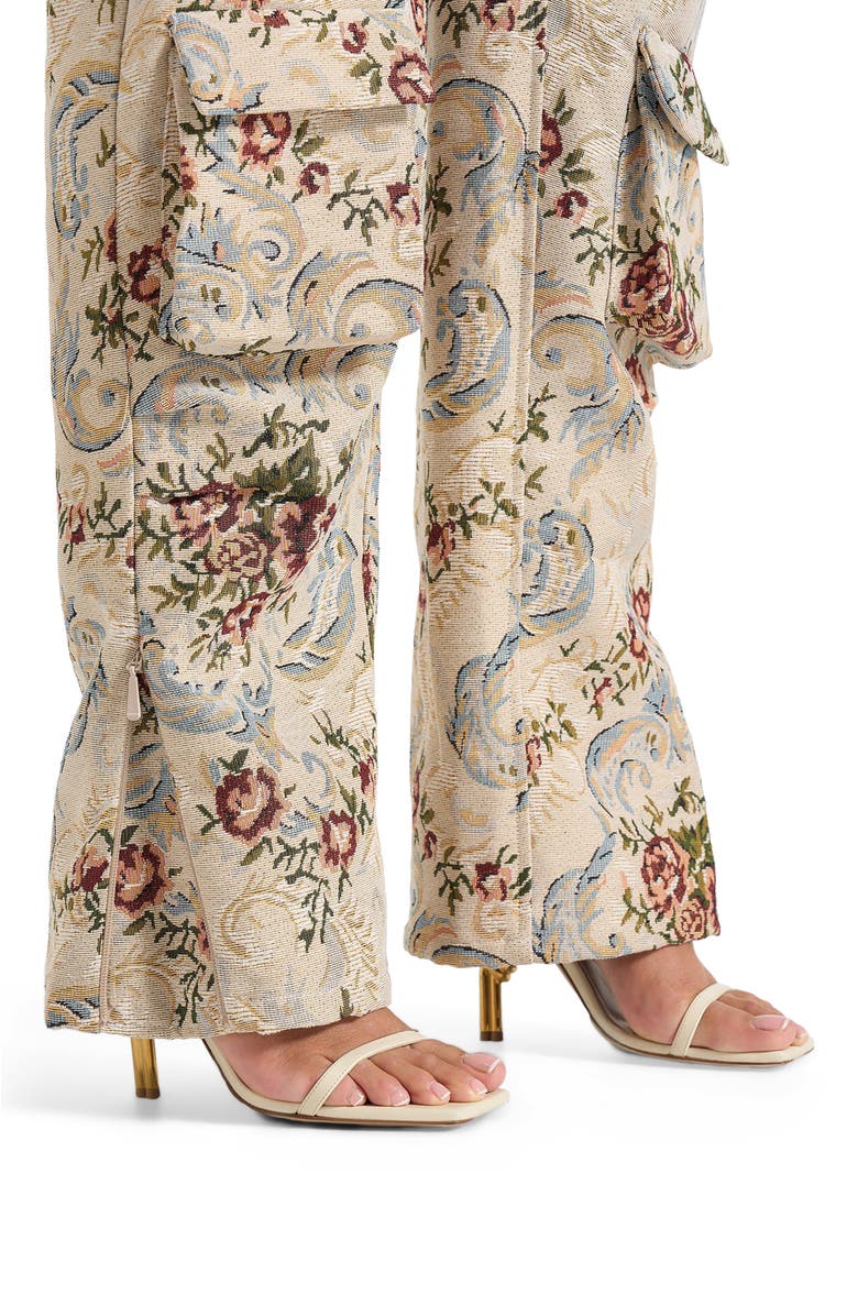 Manière De Voir Emilie High Waisted Tapestry Cargo Pants, Alternate, color, Beige